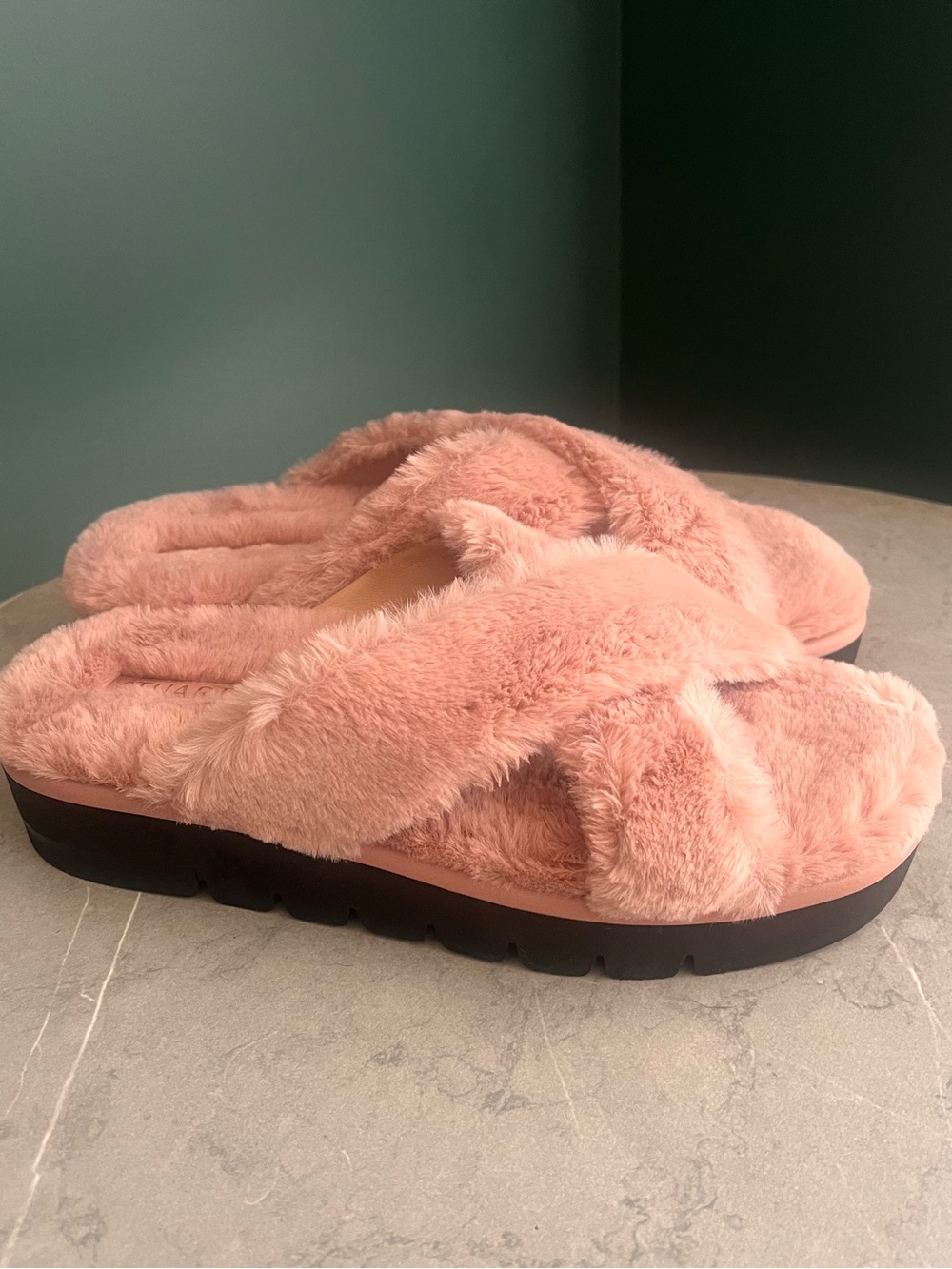 Stuart Weitzman Roza Lift Slide Chill Faux Fur Platform Sandals